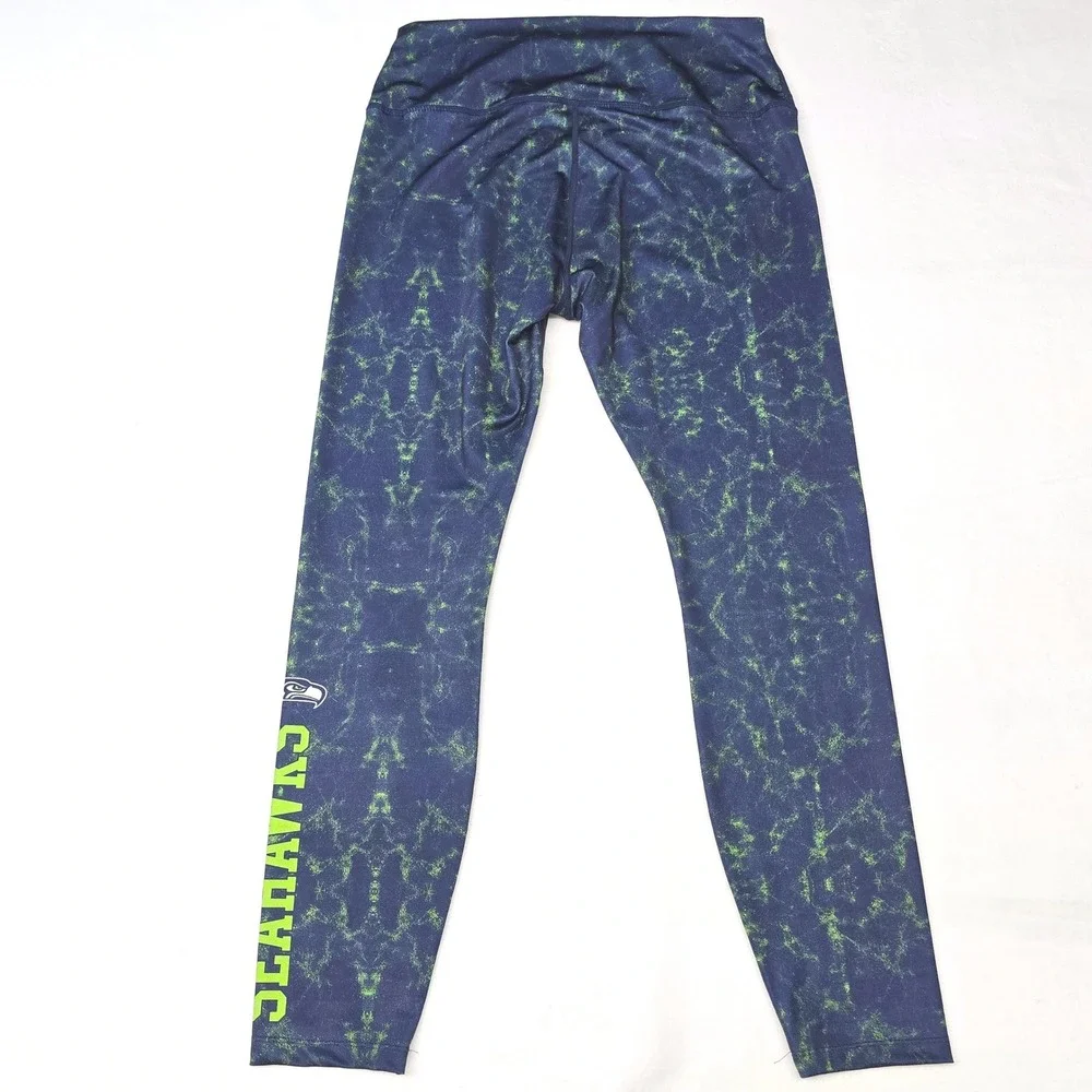NFL Team Apparel Seattle Seahawks Womens XL Leggings Blue Green Marble Print